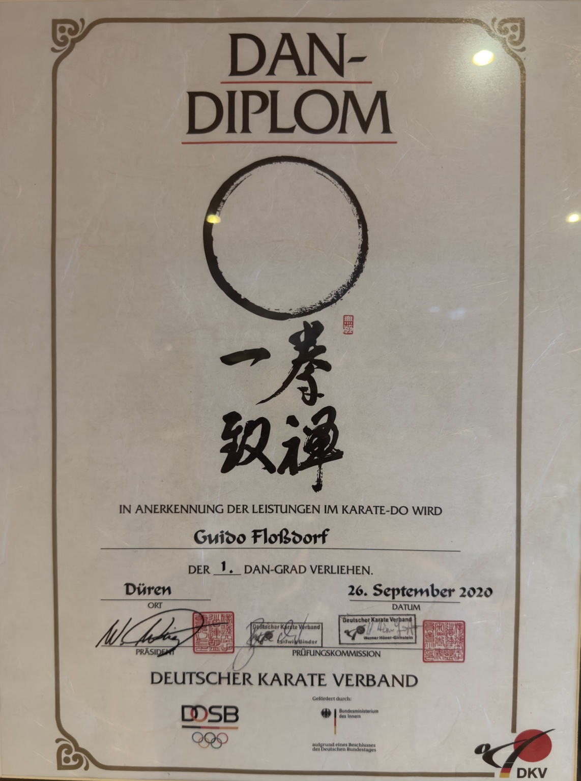 Dan-Diplom Dan für Guido Floßdorf